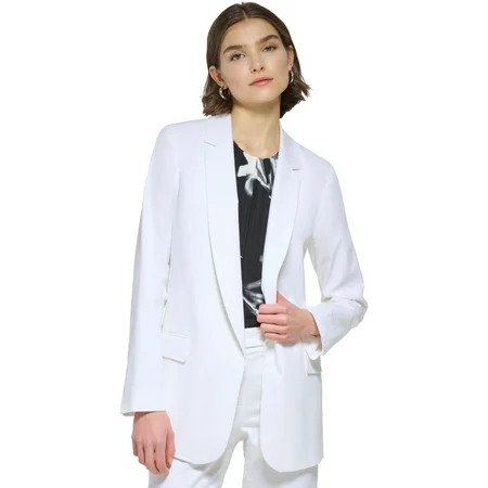 Women's Linen Blend Open Front Blazer Cream 12 | Walmart (US)
