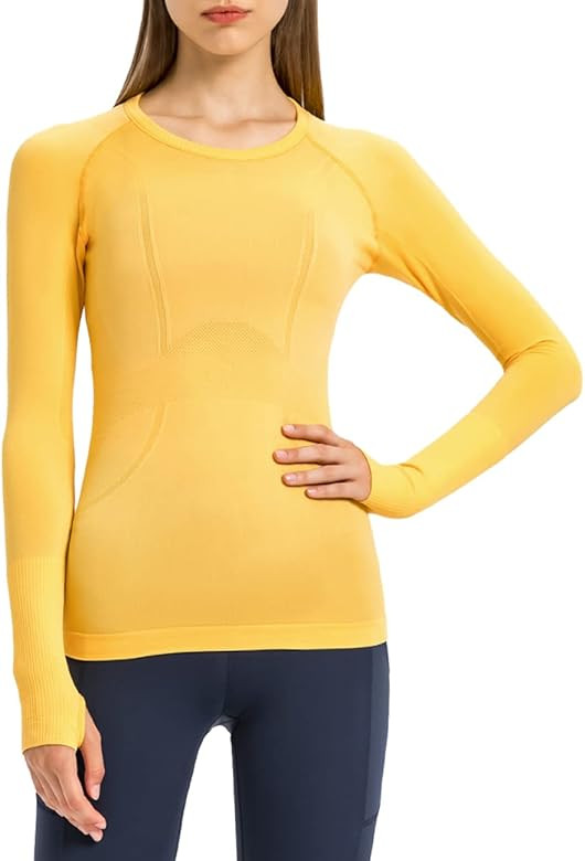 LUYAA Women's Workout Tops Long Sleeve Shirts Yoga Sports Breathable Gym Athletic Top Slim Fit | Amazon (US)