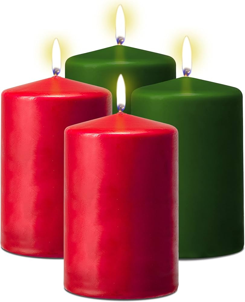 Hyoola Holiday Pillar Candles 2x3 Inch - Green and Red Pillar Candles - 4 Pack - Unscented Christ... | Amazon (US)