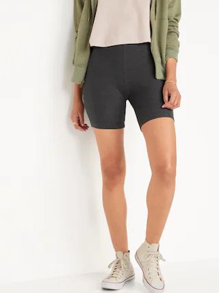 High-Waisted Rib-Knit Biker Shorts for Women -- 8-inch inseam | Old Navy (US)