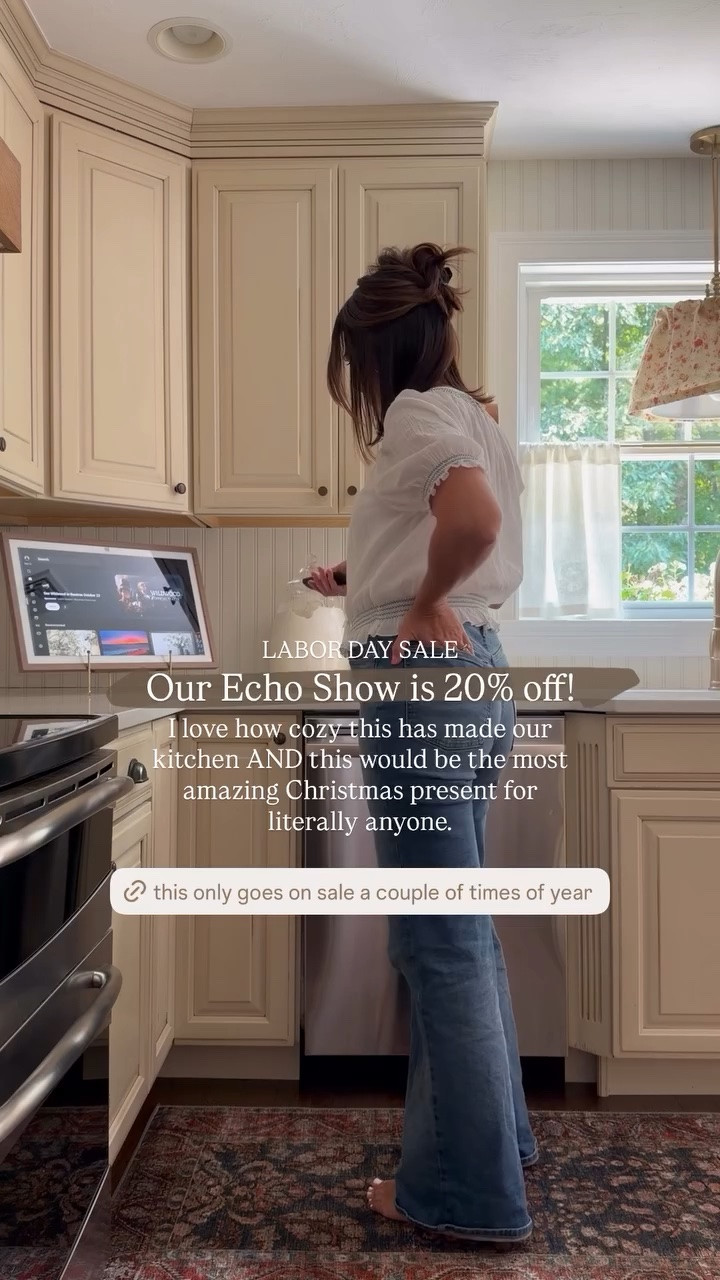 Our Echo Show is 20% off! I love how cozy this has made our kitchen AND this would be the most amazing Christmas present for literally anyone. LABOR DAY SALE
