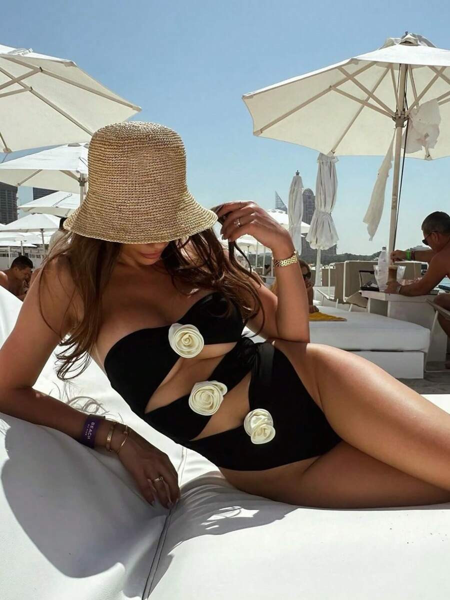 Hollow Out 3D Flower Sexy One-Piece Swimsuit, European And American Style, Summer Beach Holiday | SHEIN