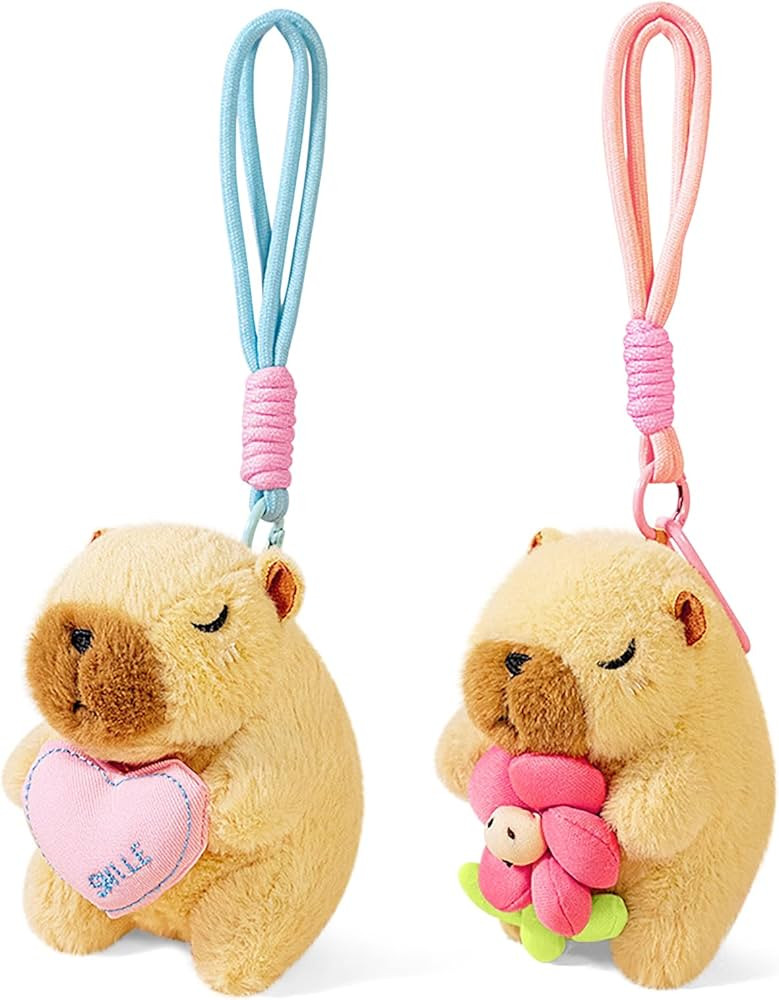 Ditucu 2 Pcs Capybara Plush Keychain Toys Cute Flower Heart Capibara Stuffed Animals Valentine's ... | Amazon (US)