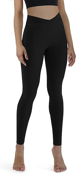 ODODOS Women's Cross Waist Yoga Leggings with Inner Pocket, Sports Gym Workout Running Pants -Ins... | Amazon (US)