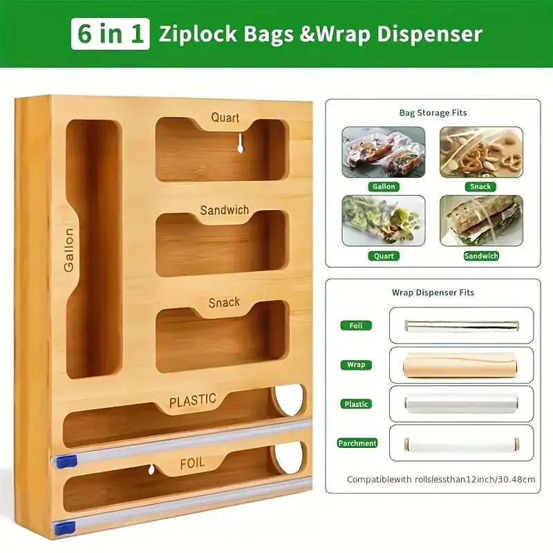 Bamboo Ziplock Bag Organizer Foil Plastic Wrap Organizer - Temu | Temu Affiliate Program