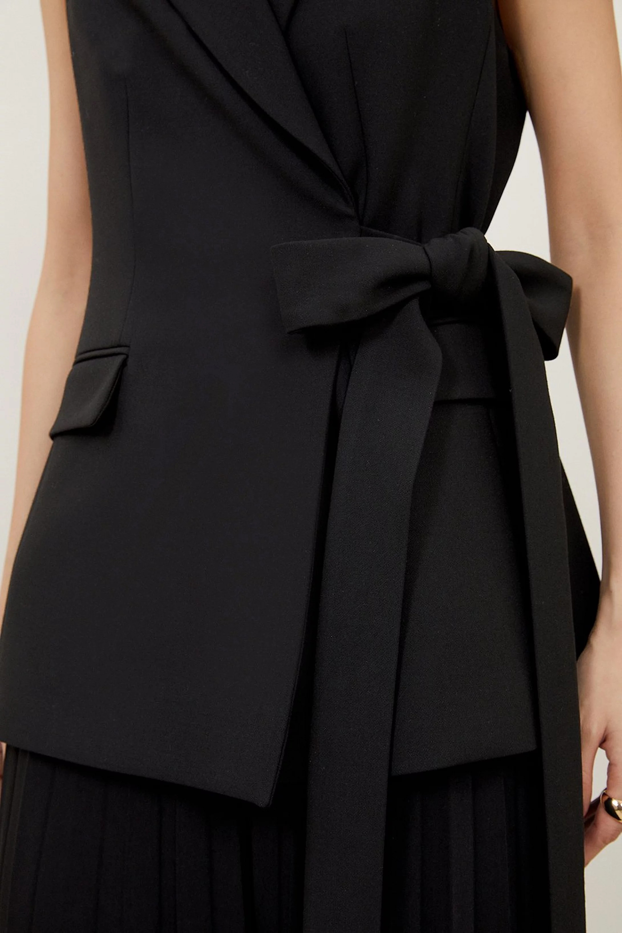 Compact Stretch Tie Blazer Soft Tailored Pleated Jumpsuit | Karen Millen UK + IE + DE + NL