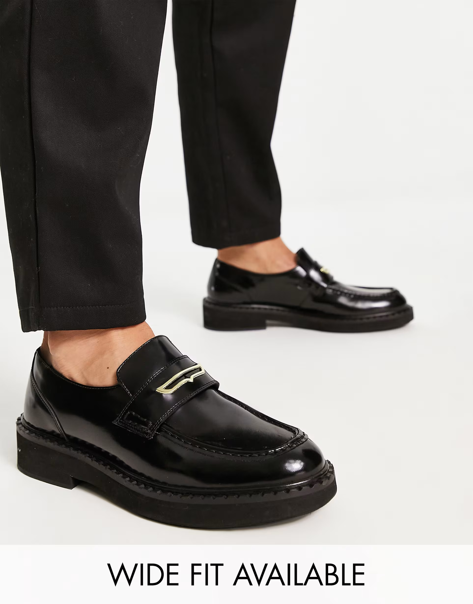ASOS DESIGN chunky loafers in black polished leather | ASOS (Global)
