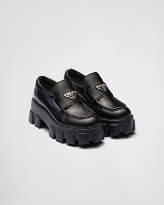 Brushed leather Monolith loafers | Prada Spa UK