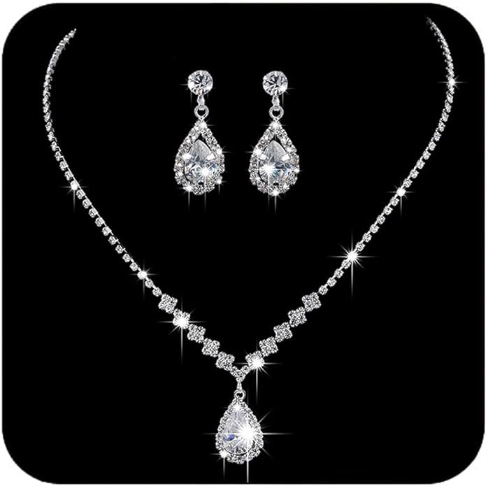 Unicra Bride Crystal Necklace Earrings Set Bridal Wedding Jewelry Sets Rhinestone Choker Necklace... | Amazon (US)