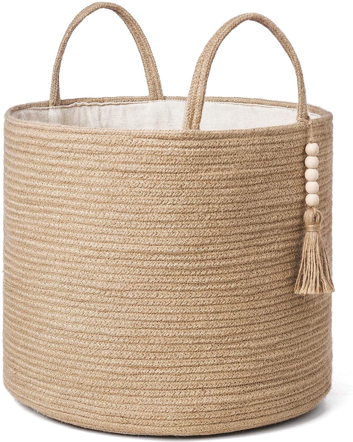 Mkono Woven Storage Basket Decorative Rope Basket Wooden Bead Decoration for Blankets,Toys,Clothe... | Walmart (US)