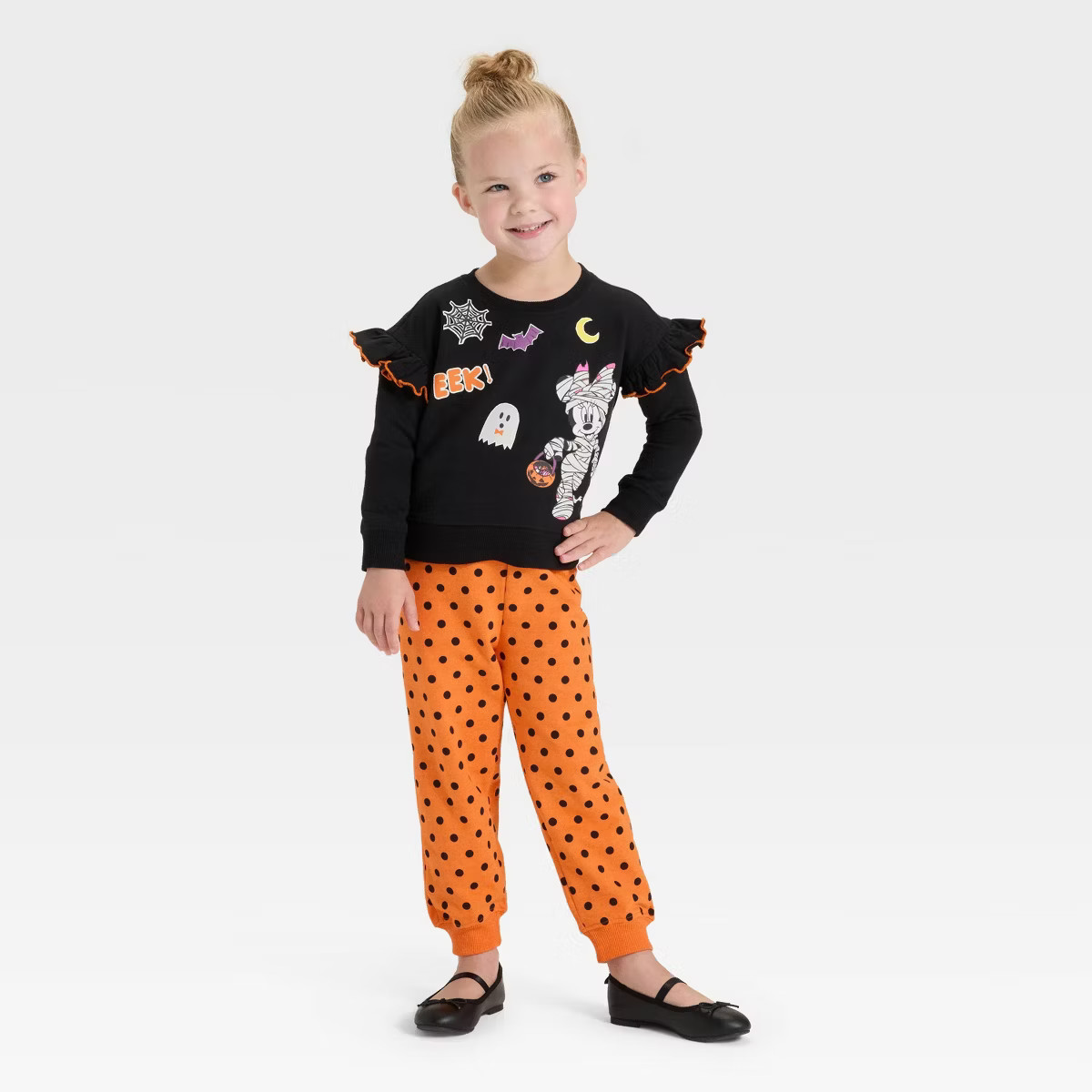 Toddler Girls' 2pc Disney Minnie Mouse Halloween Fleece Pullover & Pants Set - Orange/Black | Target