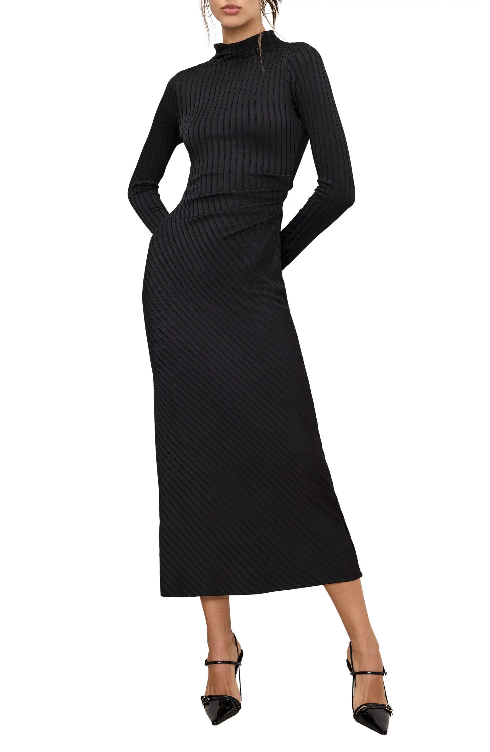 Good American Victorian Rib Long Sleeve Midi Dress | Nordstrom | Nordstrom