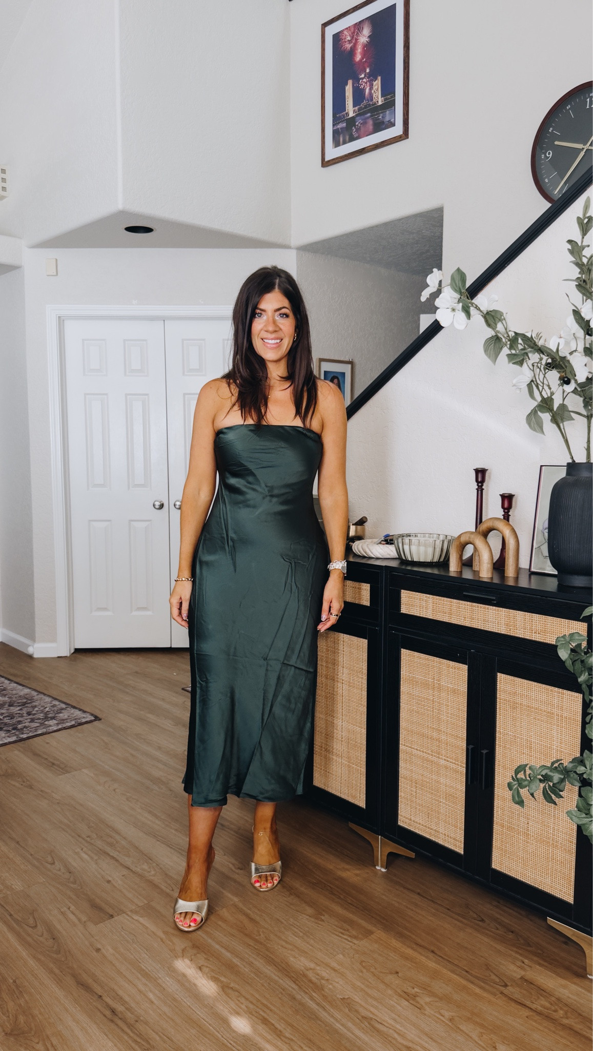 In a medium strapless silk dress

#LTKMidsize #LTKTall #LTKWedding