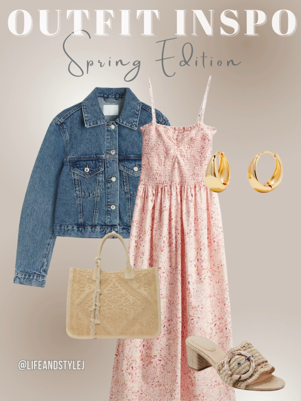 Elevate your spring style with this chic ensemble! Pair the timeless hoop earrings with the trendy Bandolino Anni Sandals for a touch of sophistication. Complete the look with the versatile woven tote, perfect for carrying all your essentials. Layer up with the classic H&M denim jacket for those breezy evenings and slip into the charming H&M Smocked-bodice dress for effortless elegance. Fashion-forward and fabulous! ✨ #Springstyle #FashionInspo #ChicLook 

#LTKSeasonal #LTKover40 #LTKstyletip