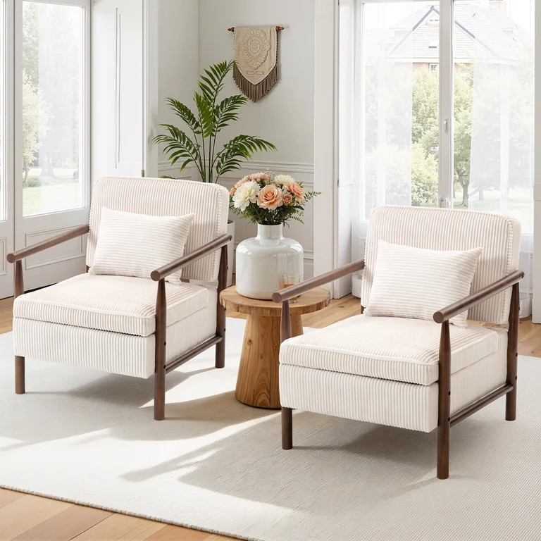 Legahome Accent Chair for Living Room, Antique White Accent Chair with Storage, Striped Chenille ... | Walmart (US)