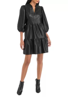 Women's 3/4 Puff Sleeve Vegan Leather Dress | Belk