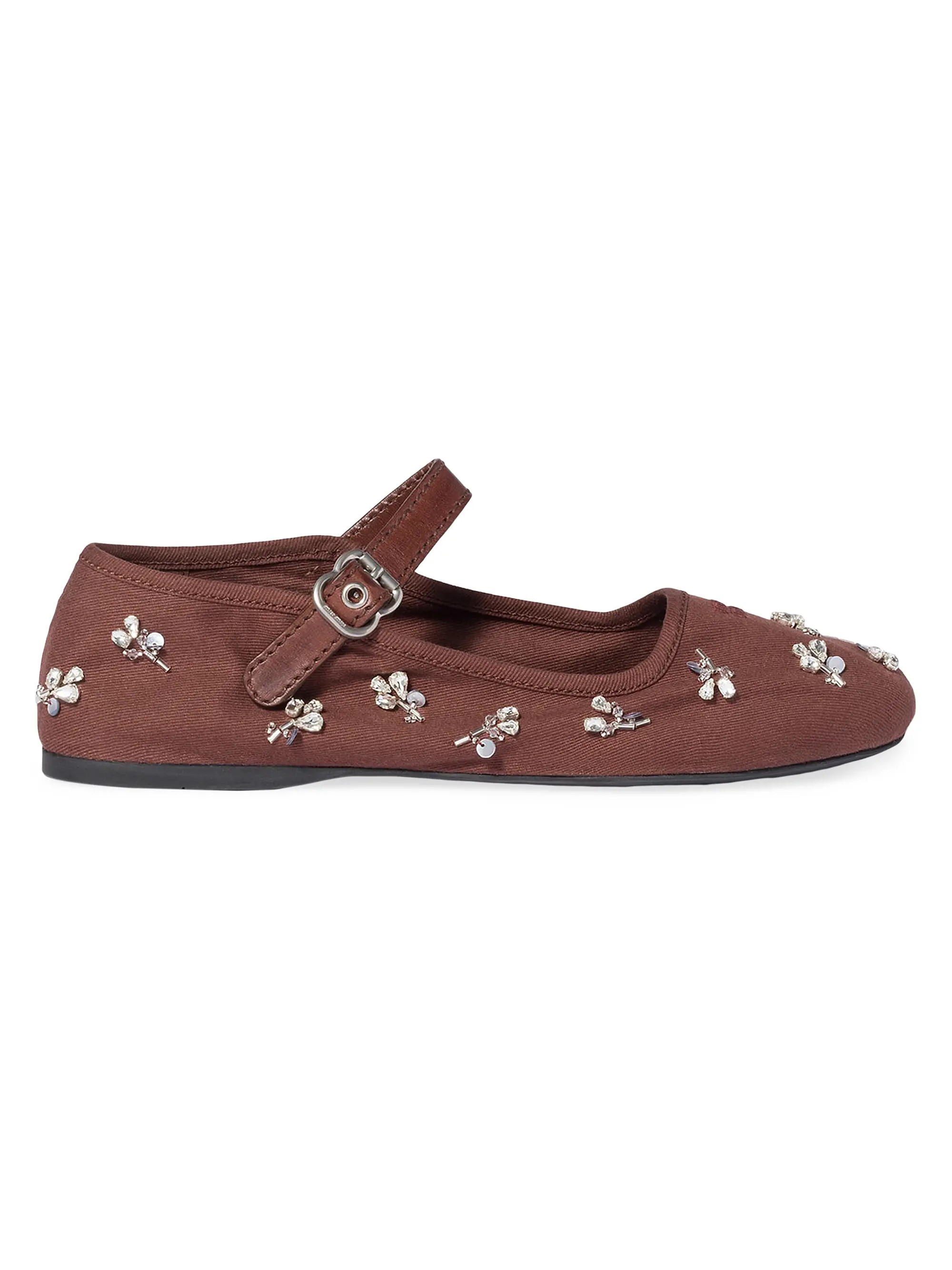 Miu Miu Embroidered Drill Ballerinas | Saks Fifth Avenue | Saks Fifth Avenue