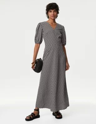 Checked Textured V-Neck Midaxi Tea Dress | Marks & Spencer (UK)
