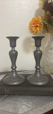 Set of 2 Antique Pewter Trumpet Candle holders Taper 7in made in Portugal  | eBay | eBay US
