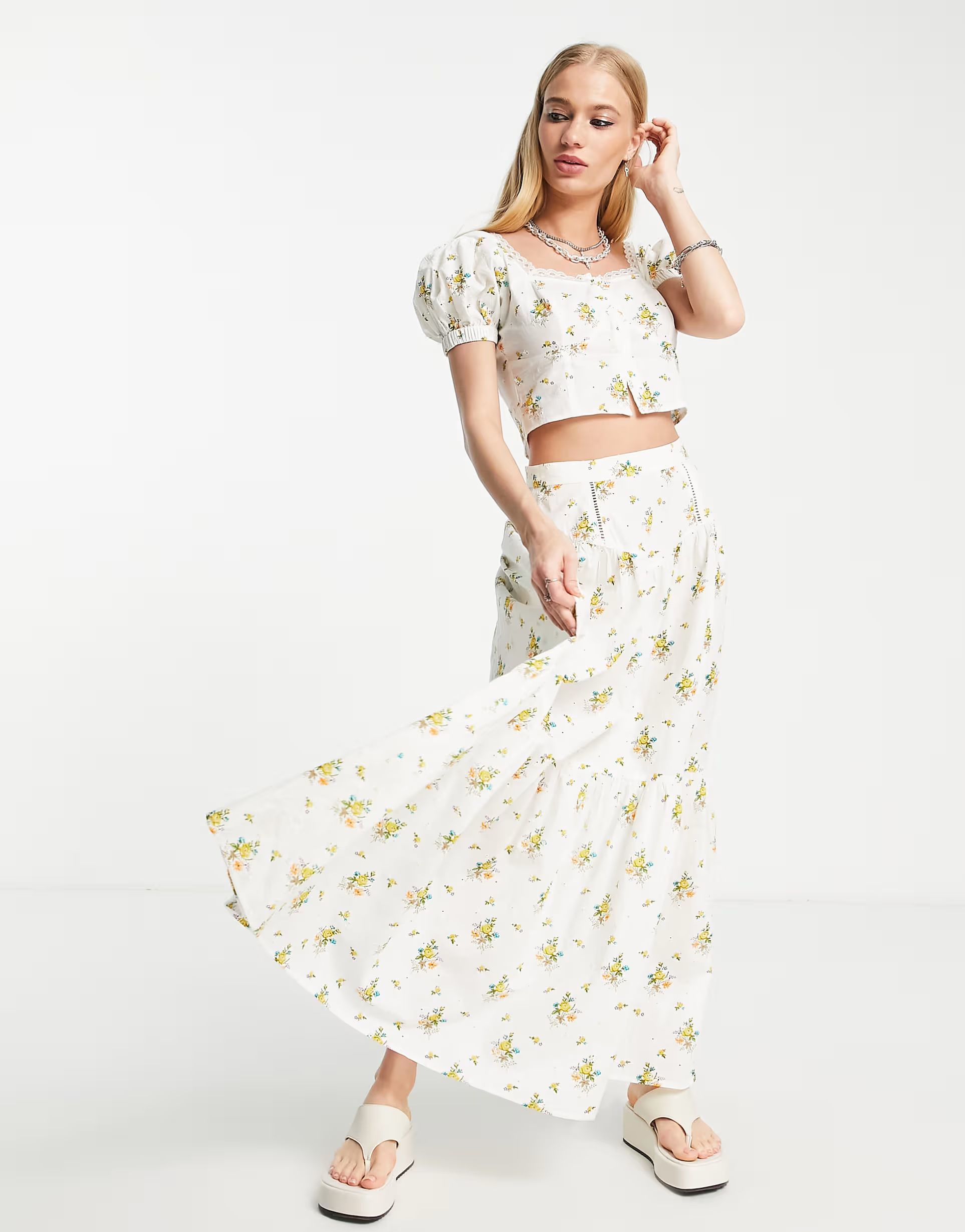 Reclaimed Vintage limited edition inspired tiered midi skirt in floral print - part of a set | ASOS (Global)