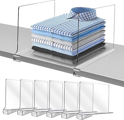 Aolloa 6 PCS Shelf Dividers for Closet Organization Acrylic Clear Closet Shelf Divider for Wooden... | Amazon (US)