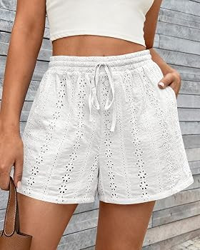 KIRUNDO Lace Shorts for Women Summer Cute Boho Eyelet Elastic Waist Drawstring Casual Lounge Shor... | Amazon (US)
