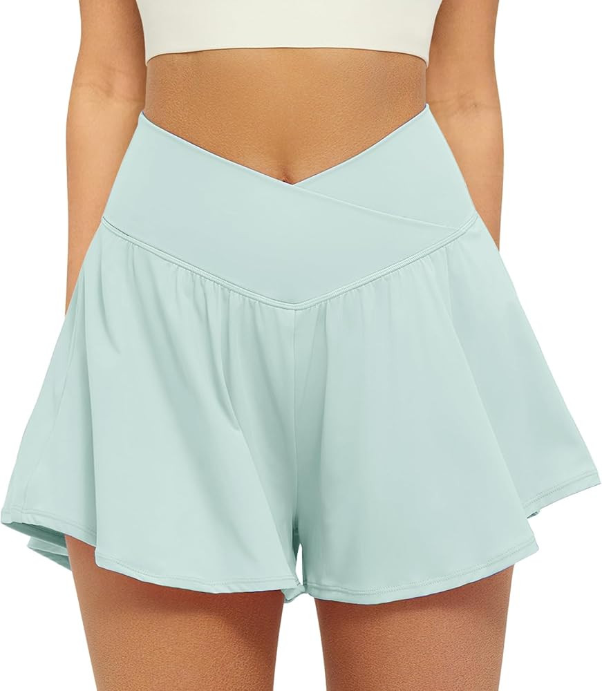 FireSwan Crossover Athletic Shorts for Women 2 in 1 Flowy Running Shorts with Pockets Spandex But... | Amazon (US)