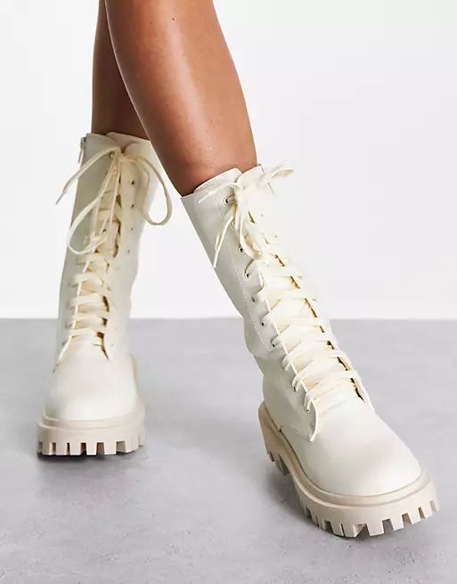 Public Desire Beau lace up ankle boots in ecru | ASOS | ASOS (Global)
