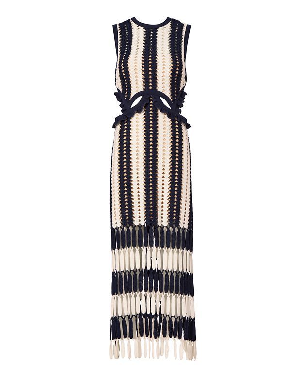 Self-Portrait Striped Crochet Midi Dress Pattern ZERO | Intermix