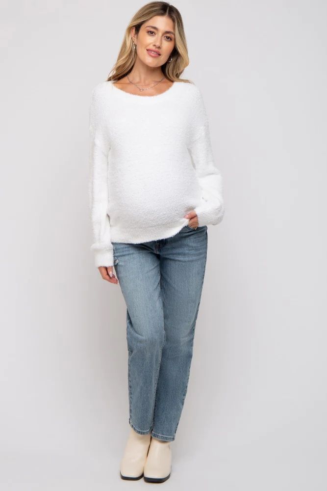 White Fuzzy Soft Knit Maternity Sweater | PinkBlush Maternity