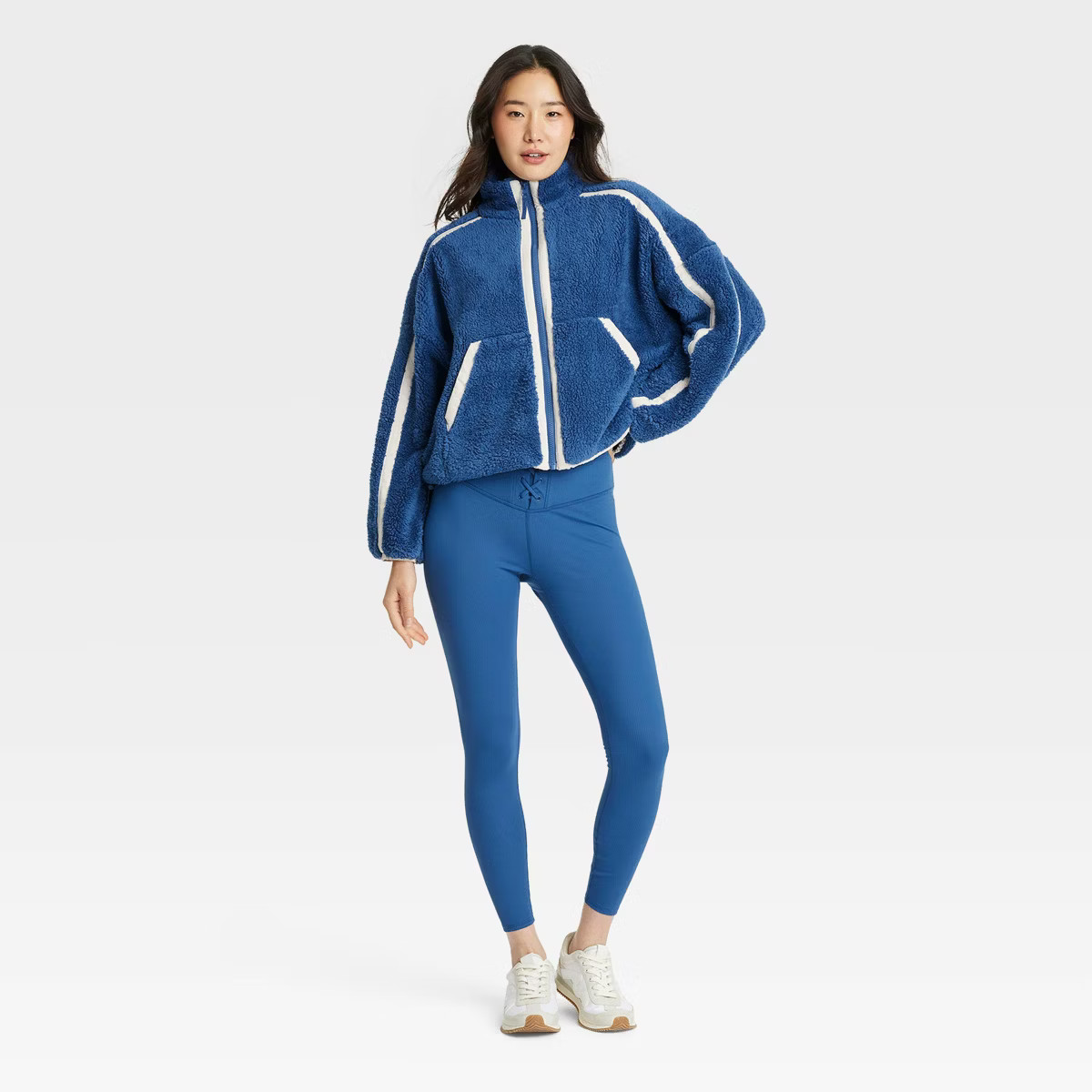 Women's Piped High Pile Fleece Jacket - JoyLab™ Sapphire Blue S | Target