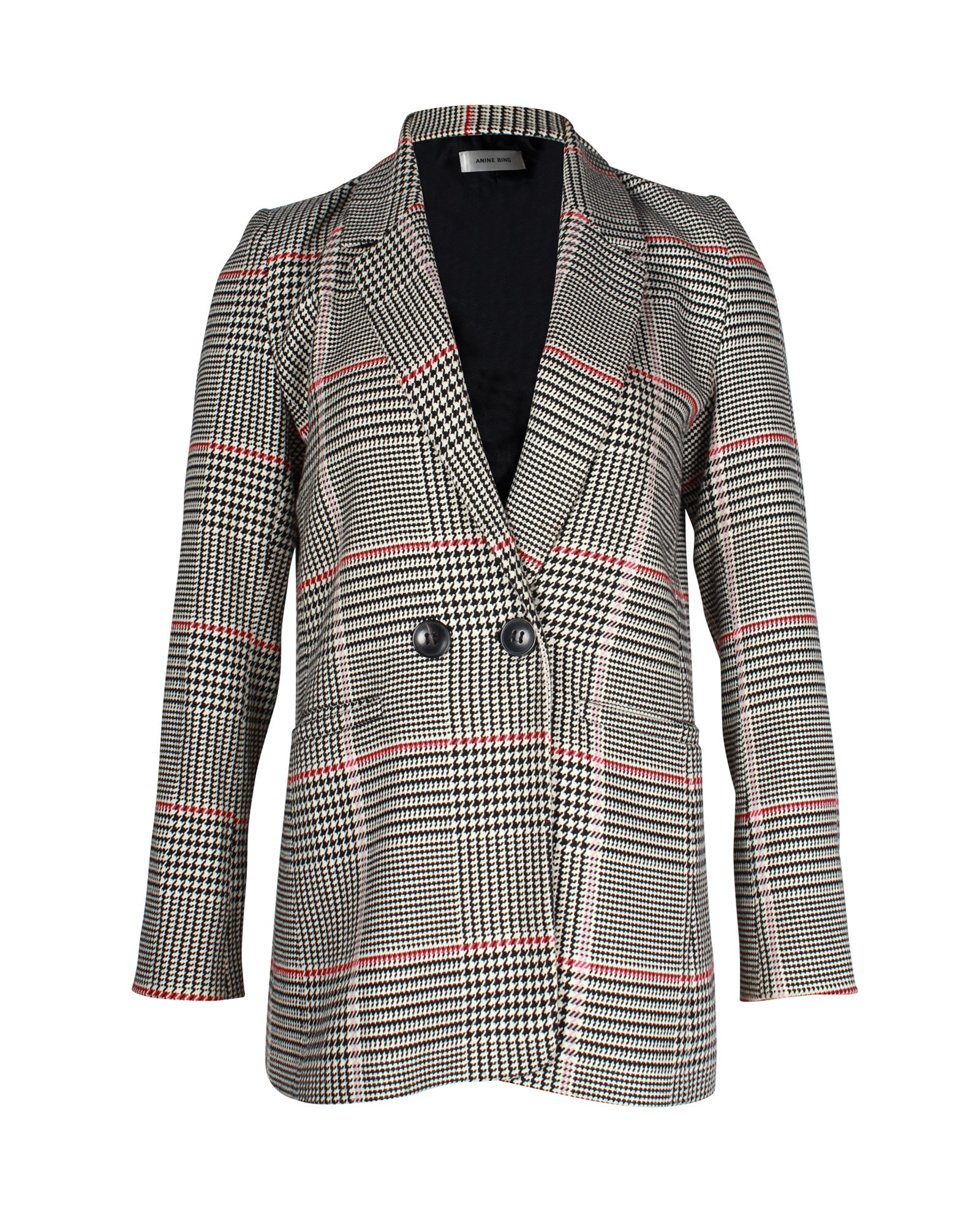 Anine Bing Madeleine Plaid Blazer In Grey Polyseter | Shop Simon
