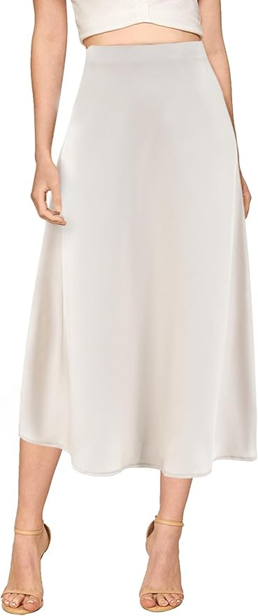 verreisen Women's Elegant Midi Satin Skirt for Work Women Causal Elastic High Waist (Blue | Amazon (US)