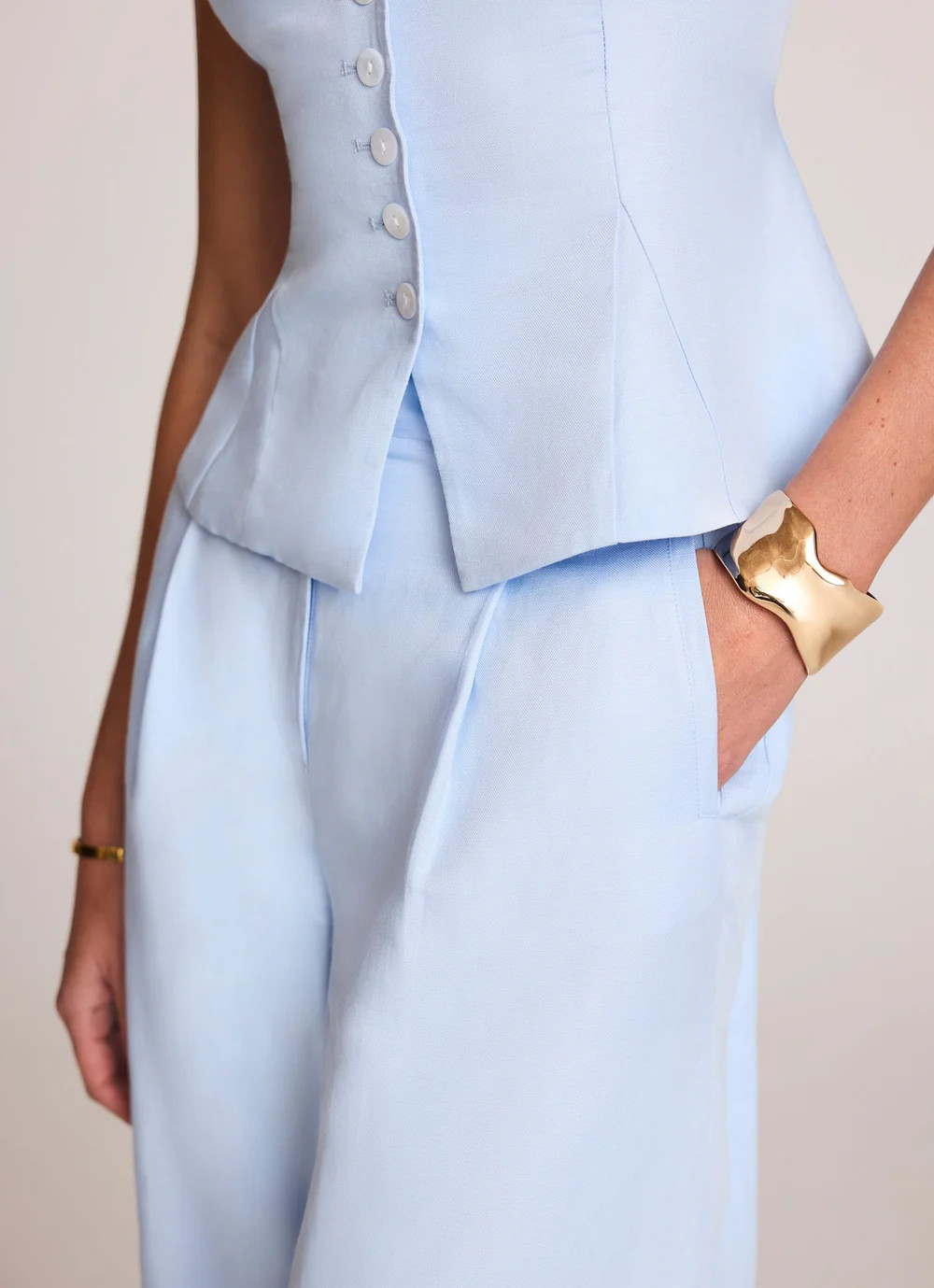 Blue Linen Blend Wide Leg Trousers | Mint Velvet