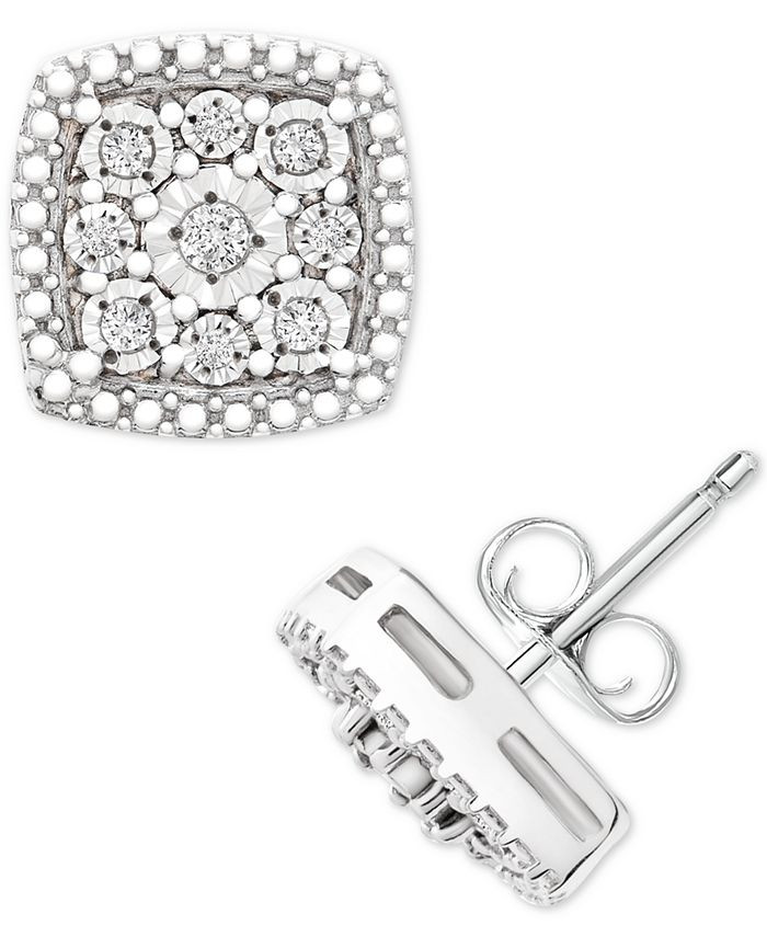 Macy's Diamond Cushion Cluster Stud Earrings (1/10 ct. t.w.) in Sterling Silver & Reviews - Earri... | Macys (US)