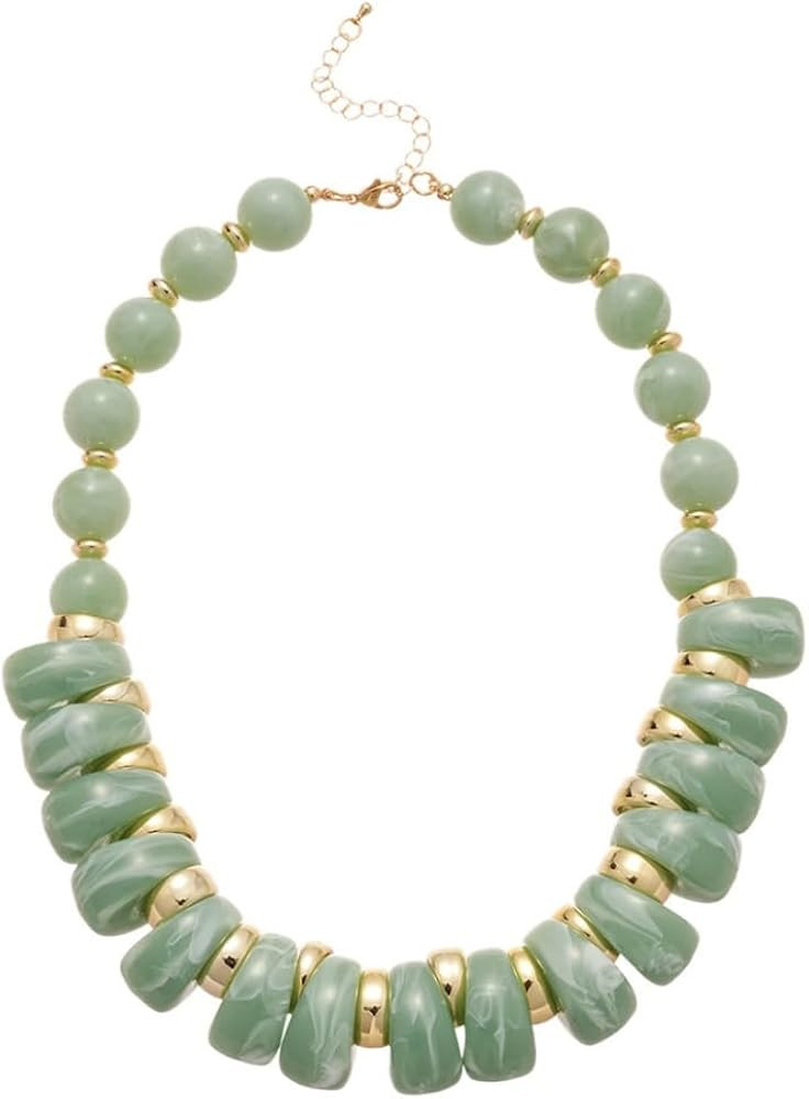 Kokoma Resin Acrylic Beaded Necklace for Women Circle Round Ball Beads Link Chain Adjustable Stat... | Amazon (US)