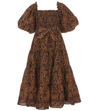 Big Girls 7-16 Fall Paisley Print Bubble Sleeve Smocked Bodice Tier Dress | Dillard's