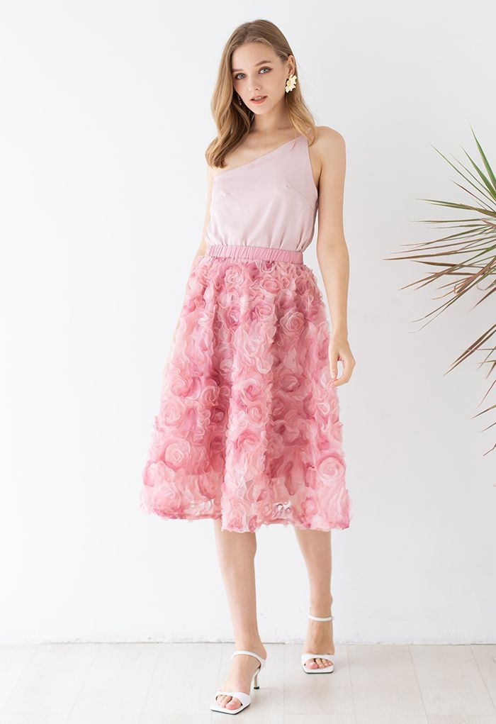 3D Pinky Rose Mesh Tulle Skirt | Chicwish