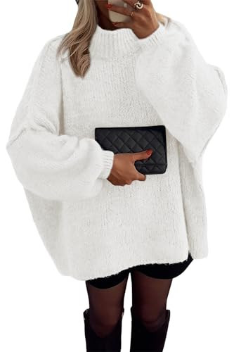 ATHMILE Womens Fall Fashion Oversized Sweaters Chunky Knit Mock Neck Long Sleeve Casual Trendy Pullover Winter Clothes 2025 Off-White | Amazon (US)