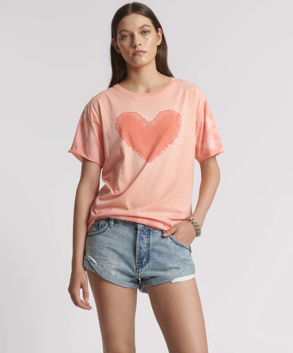 One Teaspoon Heart Throb Tie Dye Boyfriend Tee - Coral Pink | OneTeaspoon