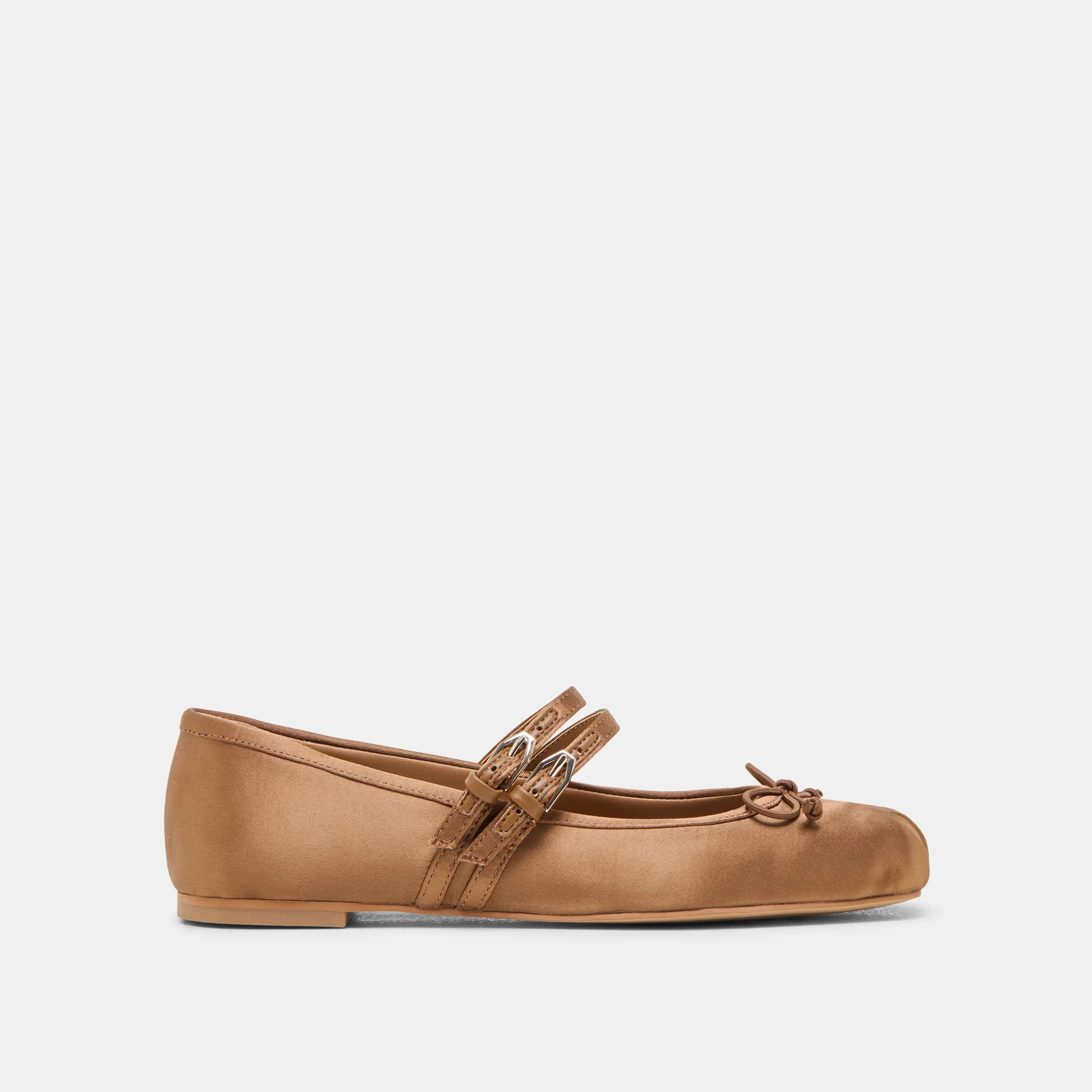 Gibsen Mid Brown Satin Ballet Flats | Dolce Vita | DolceVita.com