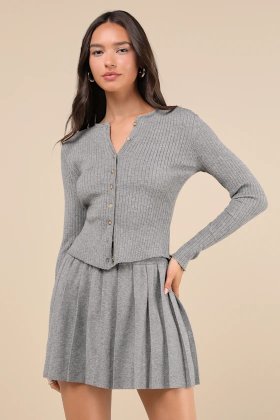 Chicly Cozy Heather Grey Faux Fur Two-Piece Sweater Mini Dress | Lulus
