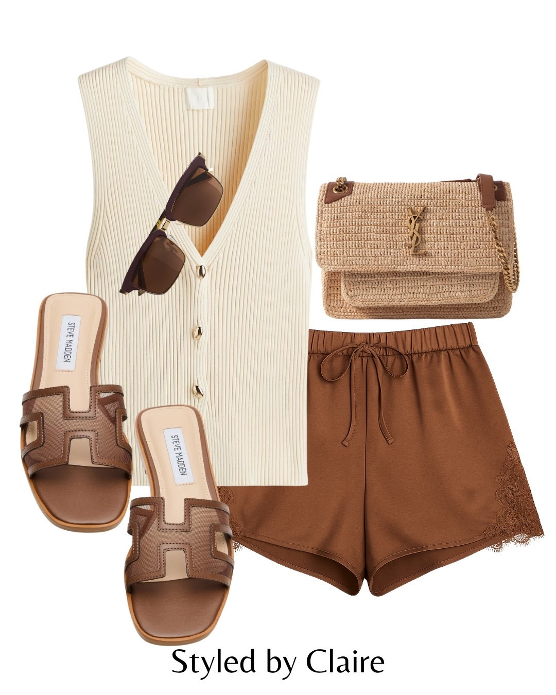 Holiday Date Night Outfit🤎
Tags: knit waistcoat cream H&M sunglasses raffia bag ysl satin shirts brown sandals Steve Madden Hermes vacation Dubai Barcelona Ibiza party wear golden hour fashion summer inspo ideas capsule wardrobee

#LTKstyletip #LTKsummer