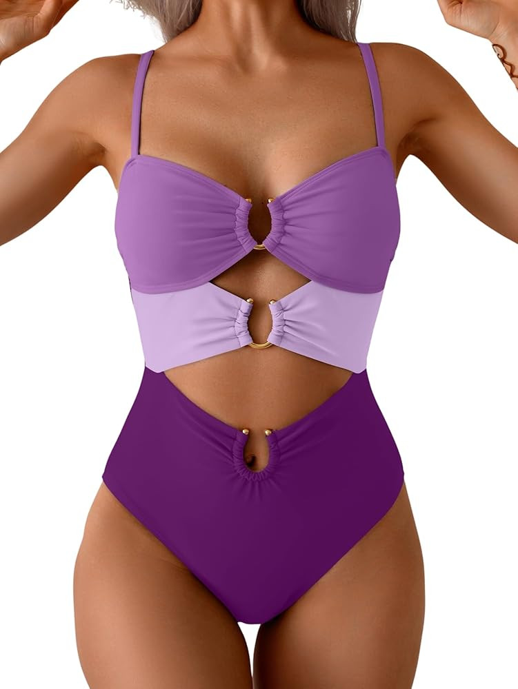 Eomenie Womens Cutout One Piece Swimsuit with Ring Linked Sexy Monokini Bathing Suit for Beach Va... | Amazon (US)