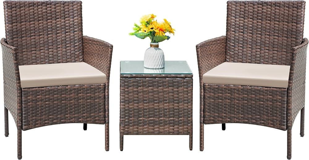 Flamaker Patio Furniture Set 3 Pieces All-Weather Rattan Outdoor Furniture Patio Chairs with Temp... | Amazon (US)