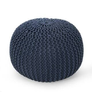 Moloney Navy Cotton Knitted Round Pouf | The Home Depot