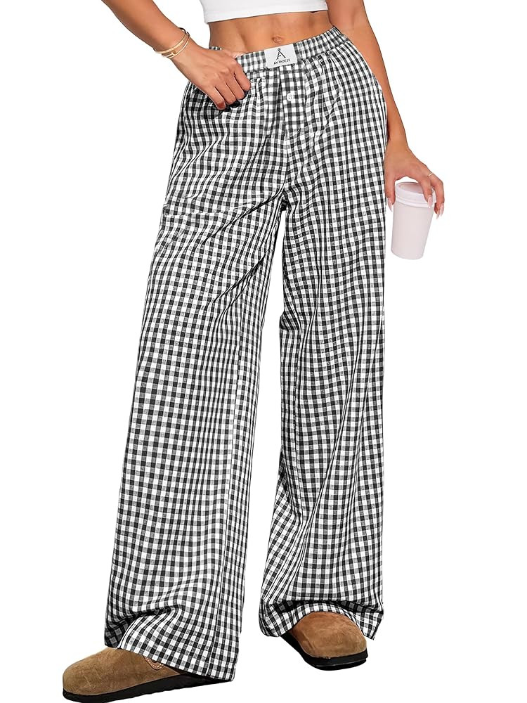 ANRABESS Womens Striped Gingham Pants 2025 Pajama Lounge Boxer Pants Cute Comfy PJ Bottoms with P... | Amazon (US)