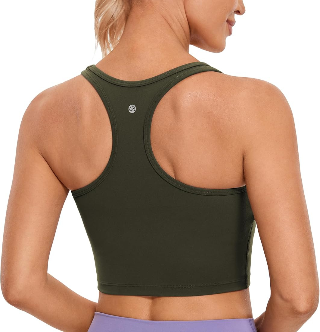 CRZ YOGA Butterluxe Womens Y-Back Racerback Longline Sports Bra - Padded Scoop Neck Workout Crop ... | Amazon (US)