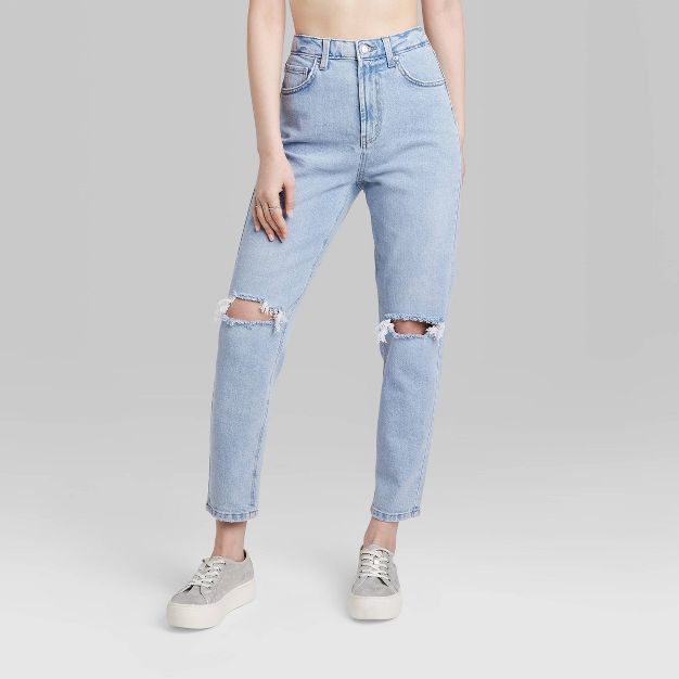 Women's Super-High Rise Distressed Mom Taper Jeans - Wild Fable™ Light Blue Wash | Target