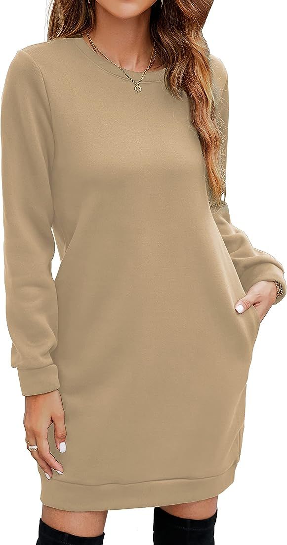Amazon.com: Miselon Sweatshirts for Women Crewneck Long Sleeve Fleece Tunic Tops for Leggings (Ye... | Amazon (US)